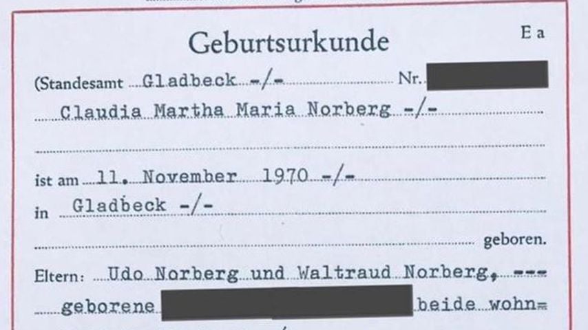 Claudia Norbergs Geburtsurkunde