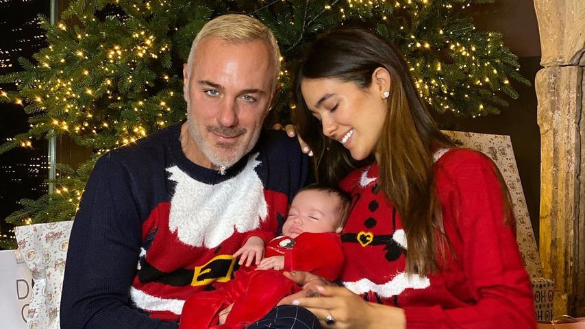 Gianluca Vacchi mit seiner Frau Sharon und seiner Tochter Blu Jerusalema im Dezember 2020