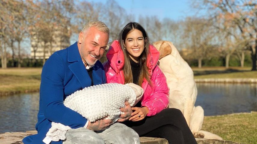 Gianluca Vacchi und Sharon Fonseca mit ihrer Tochter Blu Jerusalema im Januar 2021