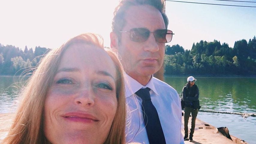 Gillian Anderson und David Duchovny am Set von "Akte X"