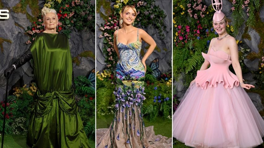 Glenn Close, McKenna Grace und Elle Fanning bei der "Panem"-Premiere in London, Collage