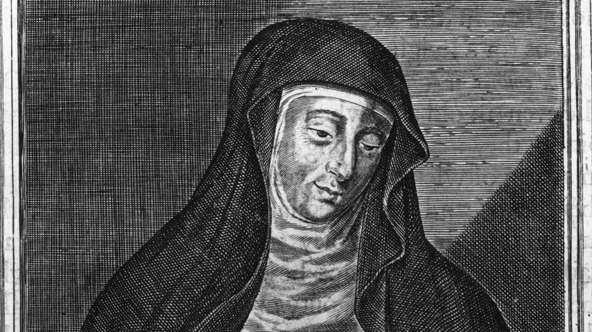 Hildegard von Bingen, Äbtissin und Komponistin des 12. Jahrhunderts, in einer Gravur von W. Marshall
