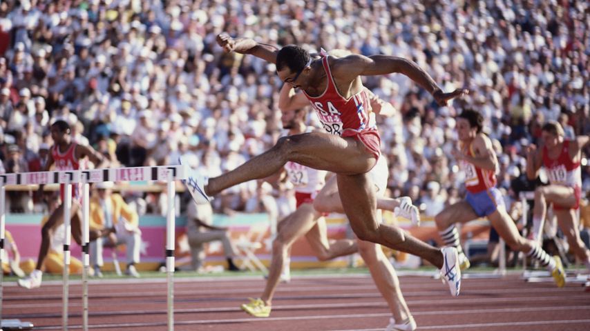 Greg Foster beim 110-Meter-Hürdenlauf in Los Angeles im August 1984