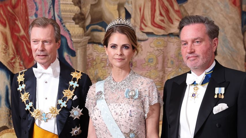Großherzog Henri, Prinzessin Madeleine und Christopher O'Neill beim Galadinner zum 80. Geburtstag von König Carl XVI. Gustaf in Stockholm
