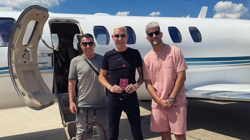 H.P. Baxxter mit seinen Ex-Scooter-Kollegen Michael Simon (l.) und Sebastian Schilde (r.), Juni 2022