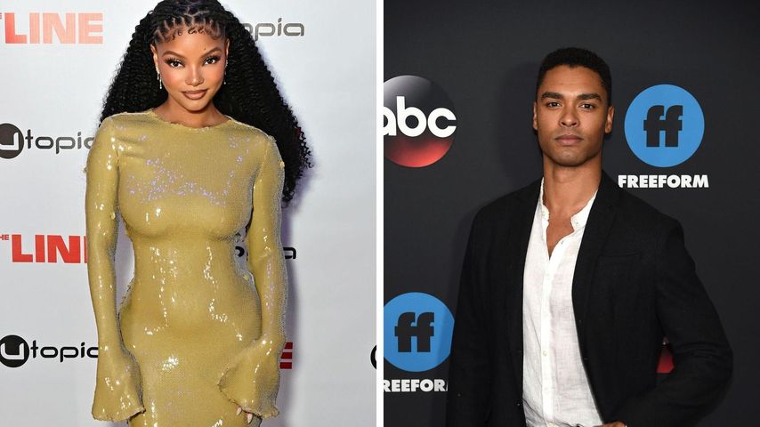 Collage: Die Schauspieler Halle Bailey und Regé-Jean Page posieren.