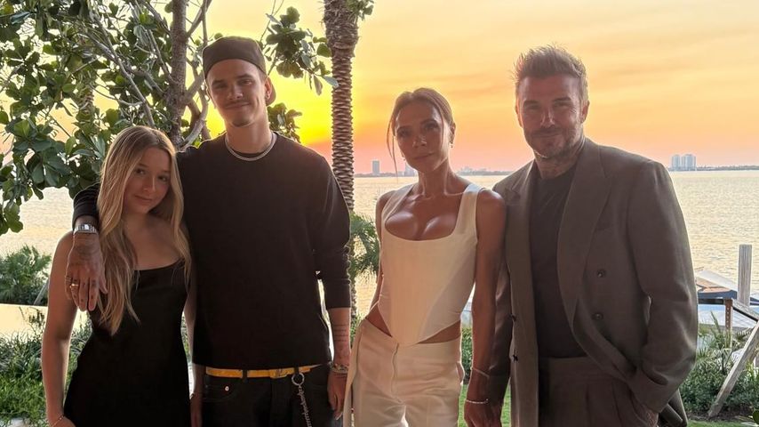 Harper, Romeo, Victoria und David Beckham, April 2025