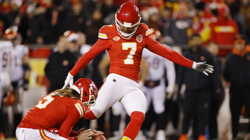Harrison Butker beim Spiel in Kansas City, Dezember 2023