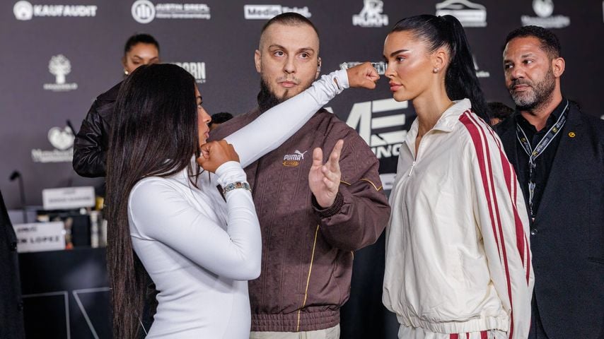 Hati Suarez und Nelly Noire bei der Pressekonferenz zu Fame Fighting 4 im Atlantic Hotel Essen