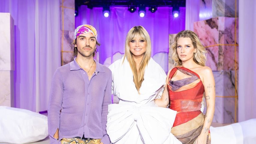 Heidi Klum und die GNTM-Gastjuroren Giuliano Calza und Lottie Moss