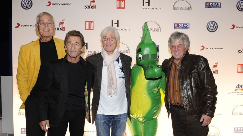 Helme Heine, Peter Maffay, Gregor Rottschalk, Tabaluga und Rolf Zuckowski, die "Tabaluga"-Schöpfer