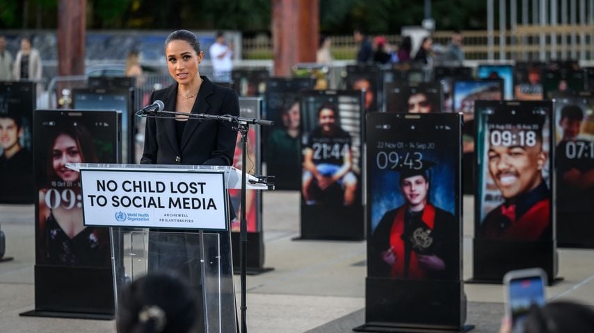Herzogin Meghan spricht zur Eröffnung des "Lost Screen Memorial" in Genf vor der 79. Weltgesundheitsversammlung
