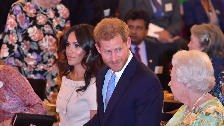 Herzogin Meghan, Prinz Harry und die Queen im Juni 2018