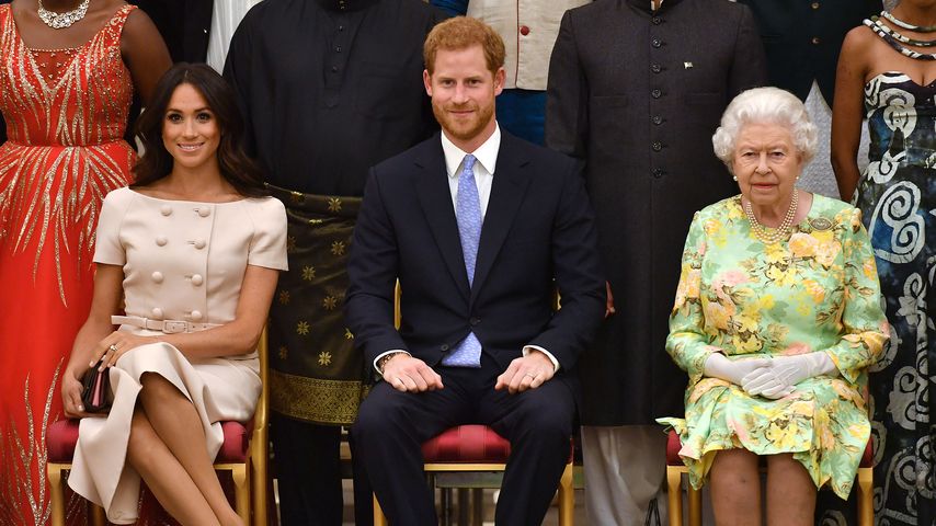 Herzogin Meghan, Prinz Harry und Queen Elizabeth II. im Jahr 2018