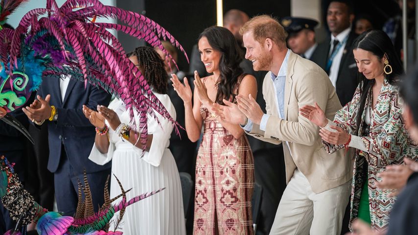 In Kolumbien: Herzogin Meghan begeistert im Jacquard-Kleid