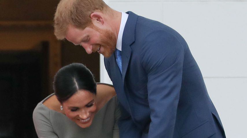 Herzogin Meghan und Prinz Harry mit einem Hund