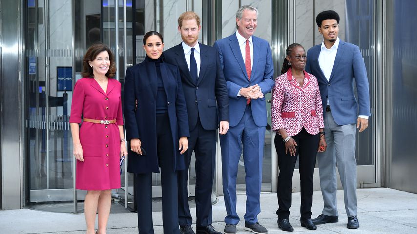 Herzogin Meghan und Prinz Harry vor dem One World Observatory, September 2021