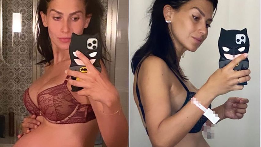 Hilaria Baldwin zeigt ihren Bauch einen Tag nach der Geburt