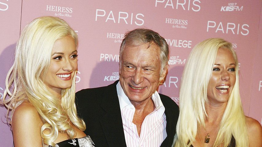Holly Madison, Hugh Hefner und Kendra Wilkinson, August 2006 in Los Angeles