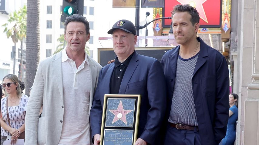 Hugh Jackman, Kevin Feige und Ryan Reynolds, Juli 2024