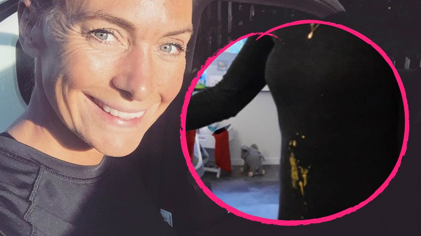 Kleines Malheur: Iris Aschenbrenner von Sohnemann angekackt