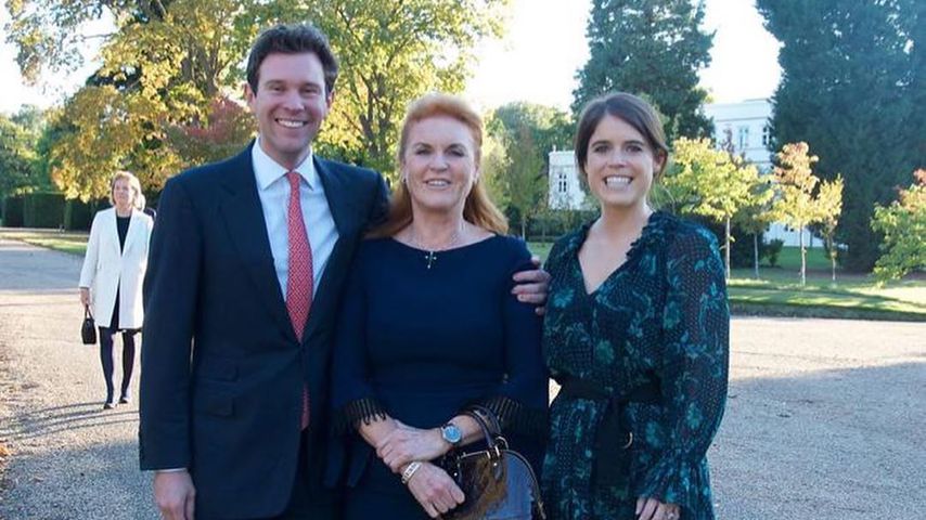 Jack Brooksbank, Sarah Ferguson und Prinzessin Eugenie im März 2020