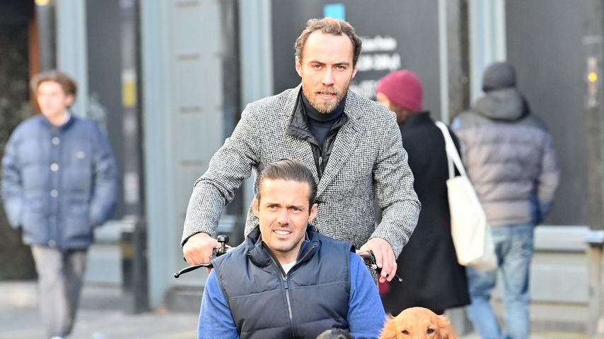 James Middleton mit Spencer Matthews und seinen Hunden in London, Dezember 2019