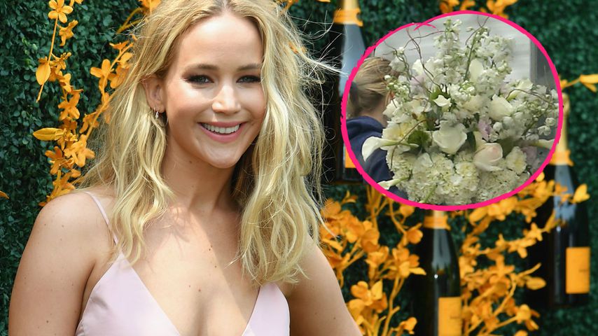 Von ihrem Verlobten? JLaw mit XXL-Blumenstrauß überrascht!