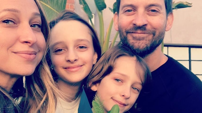 Tobey Maguire (r.) mit seiner Frau Jennifer Meyer und den gemeinsamen Kindern Ruby und Otis, 2021