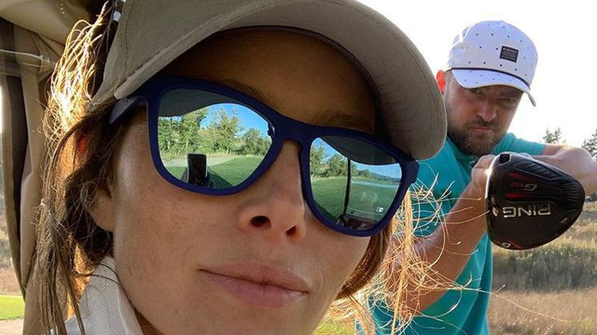 Schauspielerin Jessica Biel und Sänger Justin Timberlake beim Golfen