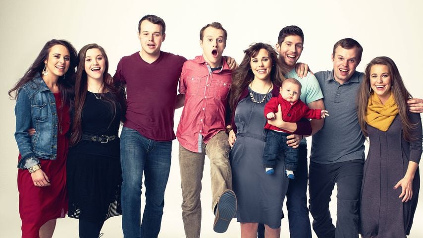 Jinger, Joy Anna, Joseph, Josiah, Jessa Duggar Seewald mit Spurgeon Seewald, Ben Seewald, John David und Jana Duggar