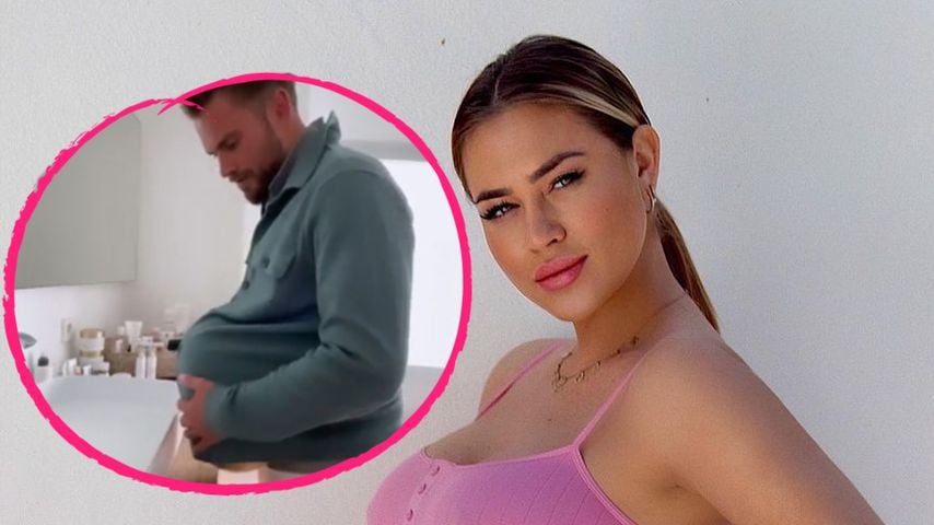 Mit Wassermelone: Johannes testet Jessis Babybauch-Gewicht
