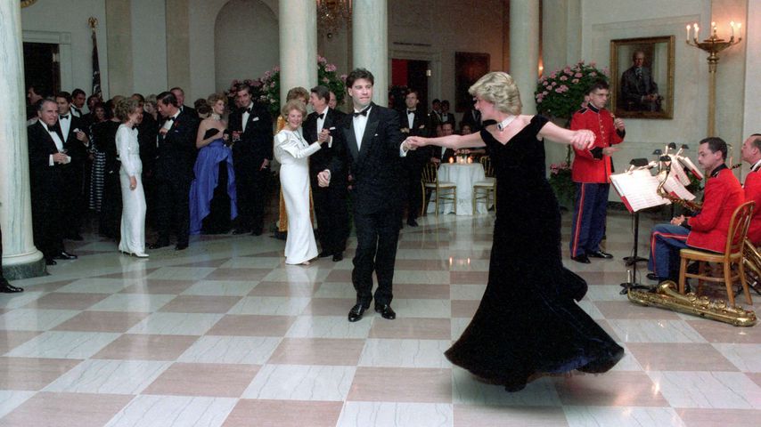 John Travolta und Prinzessin Diana im Weißen Haus im Jahr 1985