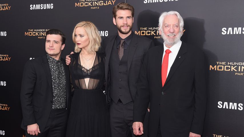 Josh Hutcherson, Jennifer Lawrence, Liam Hemsworth, und Donald Sutherland 2015