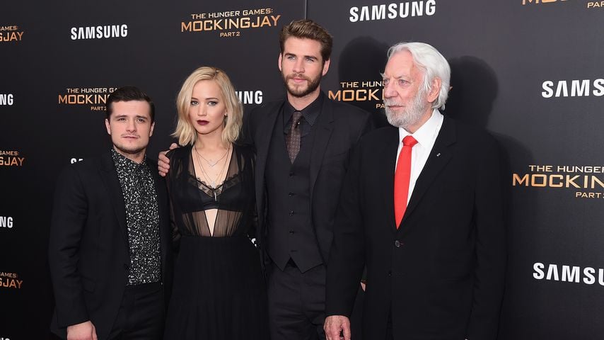 Josh Hutcherson, Jennifer Lawrence, Liam Hemsworth und Donald Sutherland
