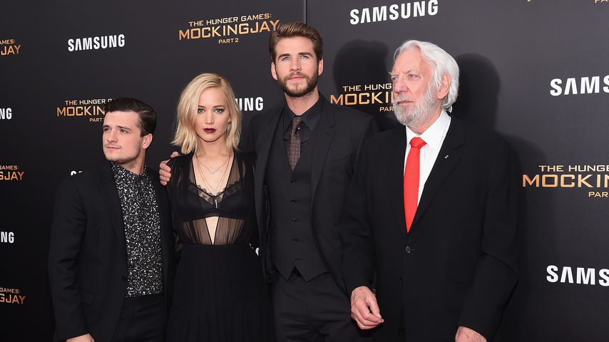 Josh Hutcherson, Jennifer Lawrence, Liam Hemsworth und Donald Sutherland