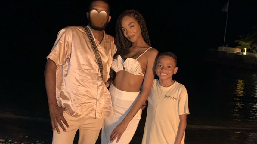 Jourdan Dunn mit ihrem unbekannten Verlobten und ihrem Sohn im Januar 2020