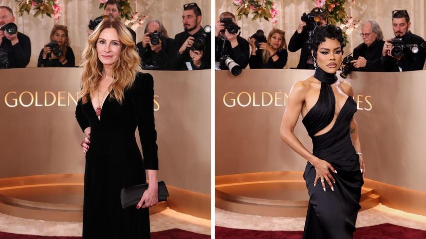 Collage: Julia Roberts und Teyana Taylor bei den Golden Globes 2026