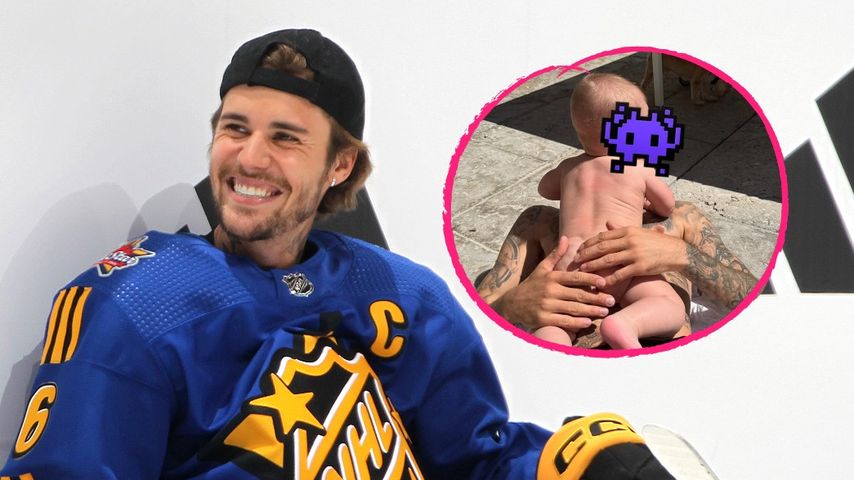 Collage: Justin Bieber mit seinem Sohn