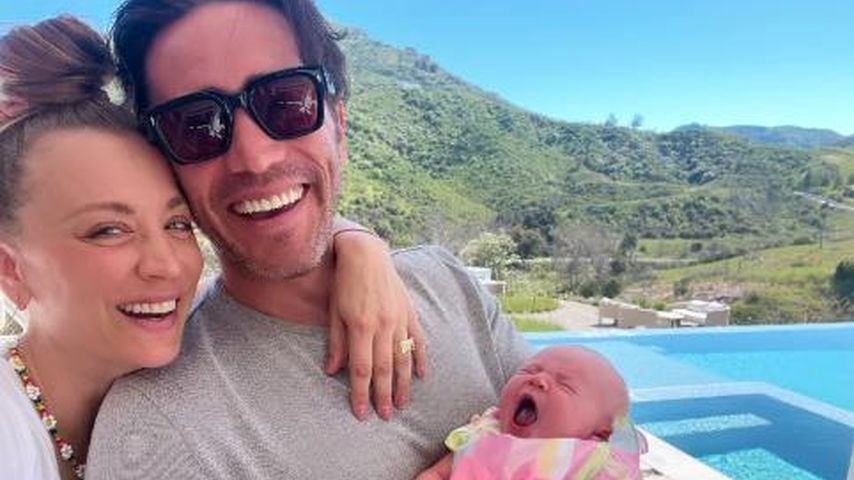 Kaley Cuoco und Tom Pelphrey mit ihrer Tochter Matilda im April 2023
