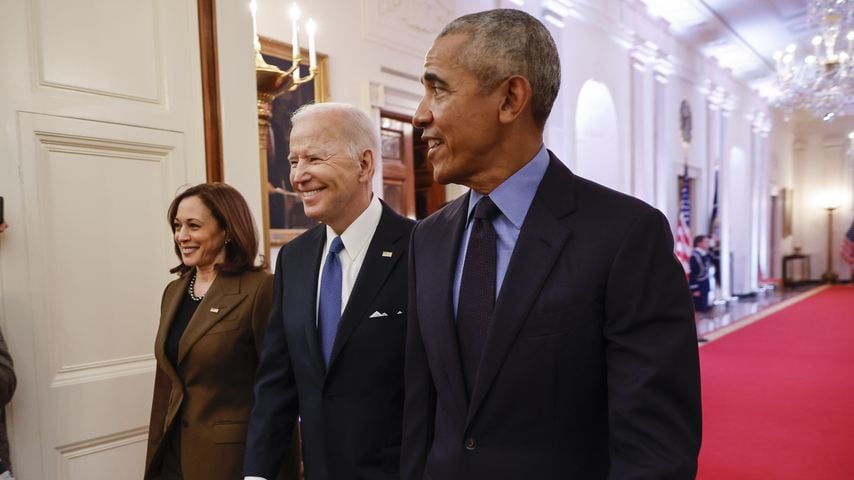 Kamala Harris, Joe Biden und Barack Obama, April 2022