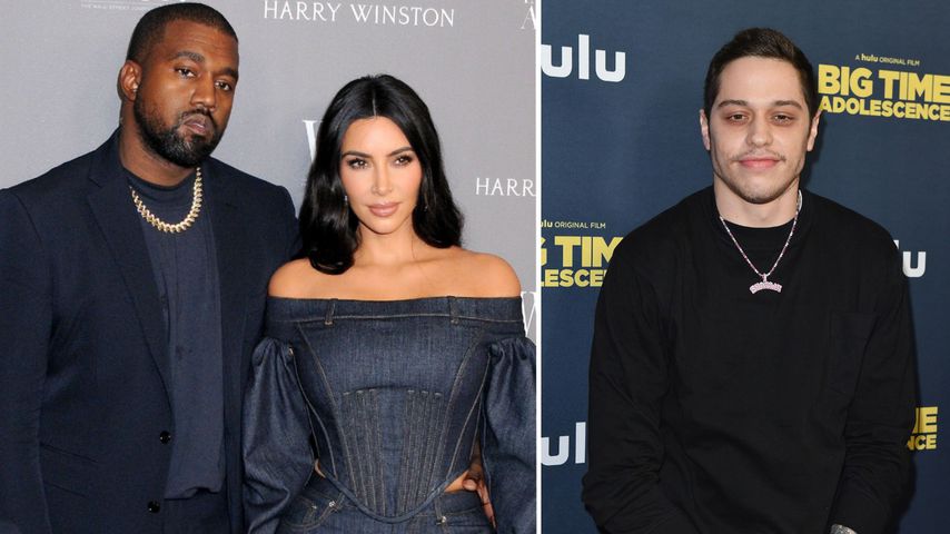 Collage: Kanye West, Kim Kardashian und Pete Davidson