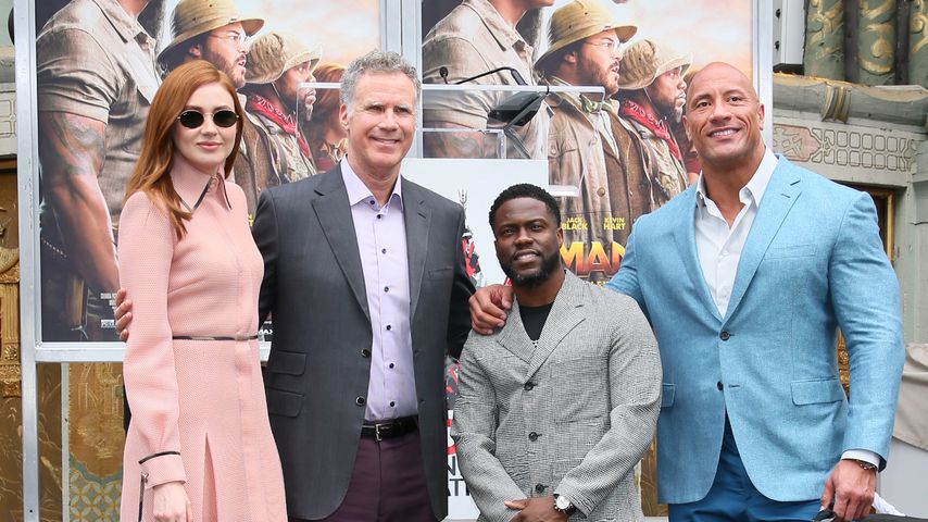 Karen Gillan, Will Ferrell, Kevin Hart und Dwayne Johnson im Dezember 2019