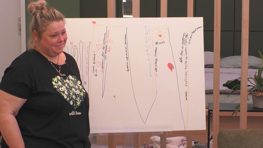 Karina Kipp im Promi-Big-Brother-Haus vor ihrer Lebenslinie