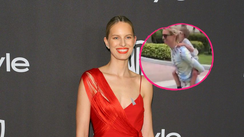 Zuckersüß: Karolina Kurkova macht Huckepack-Sprint mit Sohn