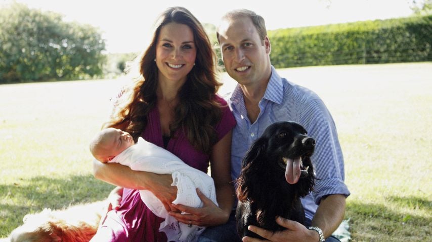 Kate, William und George mit Familienhund Lupo