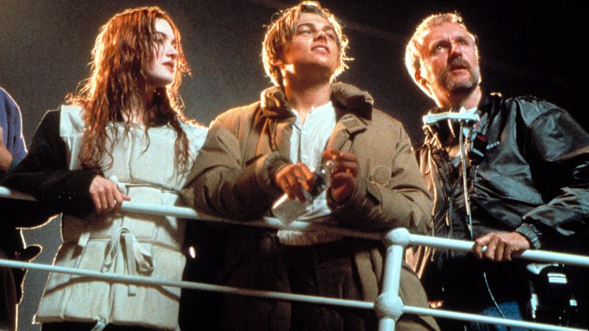 Kate Winslet, Leonardo DiCaprio und James Cameron am Set von "Titanic"