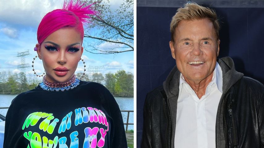 DSDS-Finale: Katja Krasavice am Handy, während Dieter redet