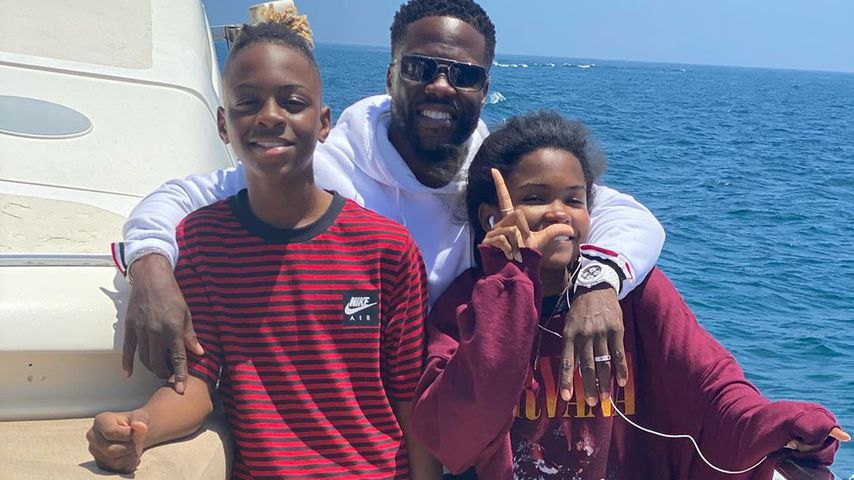 Kevin Hart (Mitte) mit seinen Kindern Hendrix und Heaven