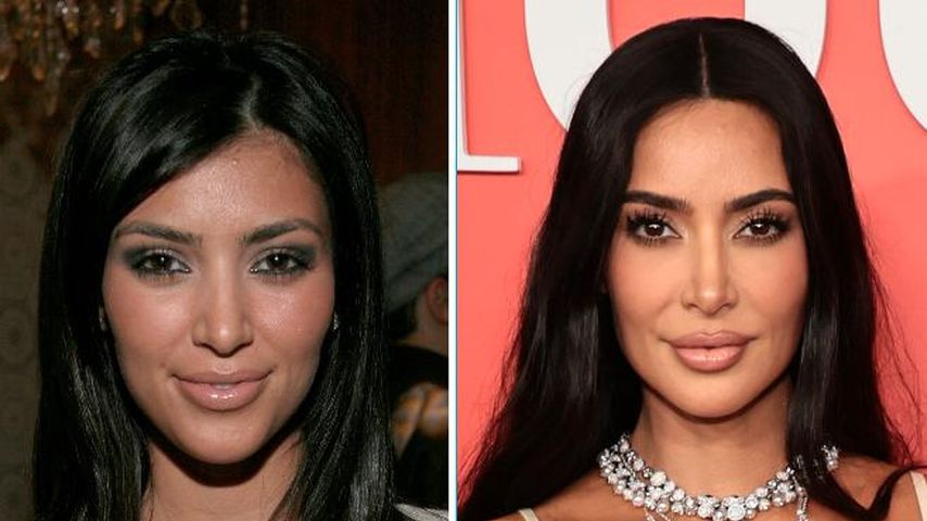 Collage: Kim Kardashian im Jahr 2006 und 2023